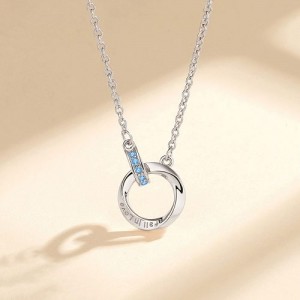 The Mobius Ring Pendant 925 Sterling Silver Wholesale Necklace - Silver with Blue