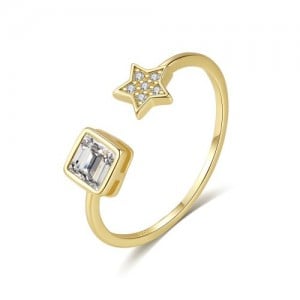 High Quality Star and Square Open-end Design Wholesale Women 925 Sterling Silver Ring