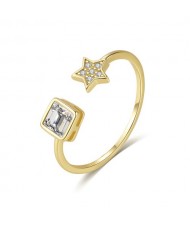 High Quality Star and Square Open-end Design Wholesale Women 925 Sterling Silver Ring