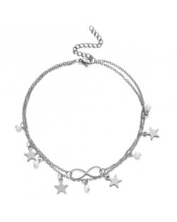 Bohemian Fashion Stars Tassel Infinite Symbol Pendant Wholesale Anklet - Silver