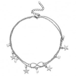 Bohemian Fashion Stars Tassel Infinite Symbol Pendant Wholesale Anklet - Silver