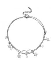 Bohemian Fashion Stars Tassel Infinite Symbol Pendant Wholesale Anklet - Silver