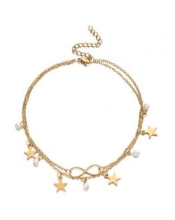 Bohemian Fashion Stars Tassel Infinite Symbol Pendant Wholesale Anklet - Golden