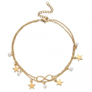 Bohemian Fashion Stars Tassel Infinite Symbol Pendant Wholesale Anklet - Golden