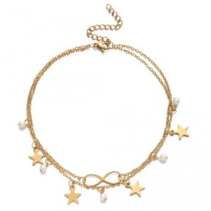 Bohemian Fashion Stars Tassel Infinite Symbol Pendant Wholesale Anklet - Golden