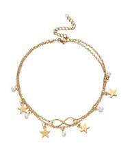 Bohemian Fashion Stars Tassel Infinite Symbol Pendant Wholesale Anklet - Golden