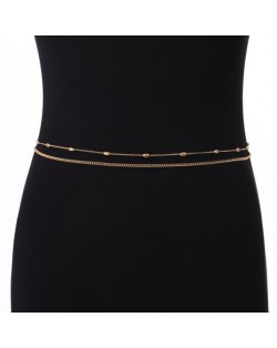 Dual Layers Unique Beads Stainless Steel Wholesale Body Chain - Golden