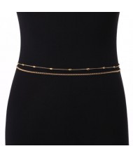 Dual Layers Unique Beads Stainless Steel Wholesale Body Chain - Golden