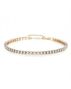 Shining Crystal Embellished Minimalist Design Stainless Steel Bracelet - Golden