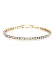 Shining Crystal Embellished Minimalist Design Stainless Steel Bracelet - Golden