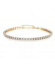 Shining Crystal Embellished Minimalist Design Stainless Steel Bracelet - Golden