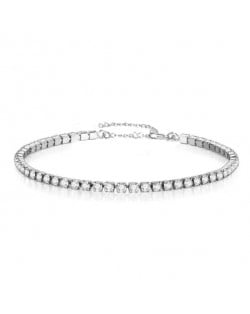 Shining Crystal Embellished Minimalist Design Stainless Steel Bracelet - Silver