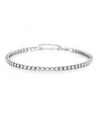 Shining Crystal Embellished Minimalist Design Stainless Steel Bracelet - Silver