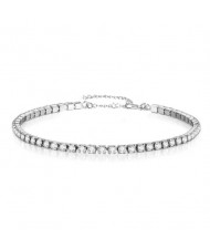 Shining Crystal Embellished Minimalist Design Stainless Steel Bracelet - Silver