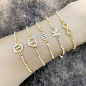 (5 Options)Heart or Butterfly Multielement Design Cubic Zirconia 18K Gold Plated Fine Jewelry Bracelet