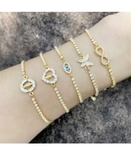 (5 Options)Heart or Butterfly Multielement Design Cubic Zirconia 18K Gold Plated Fine Jewelry Bracelet