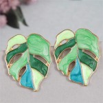 European Fashion Hollow Leaves Design Oil-spot Glazed Women Costume Earrings - Green