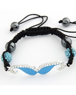 Czech Rhinestone Inlaid Moustache Crystal Ball Attached Weaving Bracelet - Blue