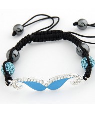 Czech Rhinestone Inlaid Moustache Crystal Ball Attached Weaving Bracelet - Blue