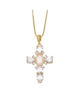 Dual Layers Beads Decorated Simple Fashion Cross Pendant Wholesale Women Costume Necklace - Golden