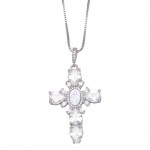Vintage Religious Virgin Mary Cross Pendant Sweater Chain Women Necklace - Silver