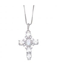 Vintage Religious Virgin Mary Cross Pendant Sweater Chain Long Necklace - Golden