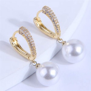 Shining Rhinestone Embellished Dangle Pearl Design Women Wholesale Ear Clips