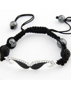 Czech Rhinestone Inlaid Moustache Crystal Ball Attached Weaving Bracelet - Black