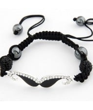 Czech Rhinestone Inlaid Moustache Crystal Ball Attached Weaving Bracelet - Black