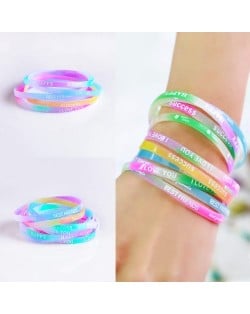 (10 Pcs Set)Simple Design Sport Style Fashion Colorful Silicone  Bracelet Set