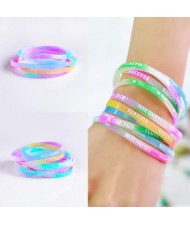 (10 Pcs Set)Popular Candy Color Letter Silicone Wholesale Women Sport Bracelet Set