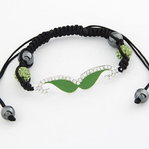 Czech Rhinestone Inlaid Moustache Crystal Ball Attached Weaving Bracelet - Green