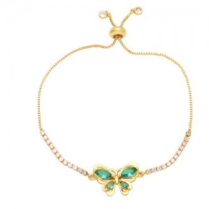 Lovely Butterfly Pendant Wholesale Women Copper Bracelet - Green