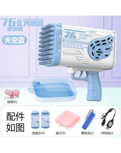 76 Holes Angle Style Bubble Gun/ Bubble Machine/ Bubble Launcher with Colorful Lights - Sky Blue