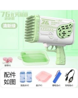 76 Holes Angle Style Bubble Gun/ Bubble Machine/ Bubble Launcher with Colorful Lights - Light Green