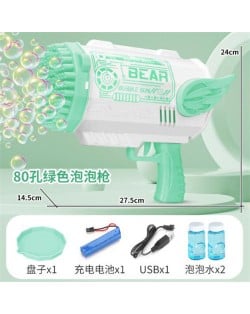 80 Holes Angle Wing Bear Sticker Bubble Gun/ Bubble Machine/ Bubble Launcher with Colorful Lights - Light Green