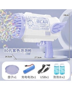 80 Holes Angle Wing Bear Sticker Bubble Gun/ Bubble Machine/ Bubble Launcher with Colorful Lights - Violet