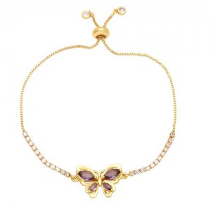 Lovely Butterfly Pendant Wholesale Women Copper Bracelet - Purple