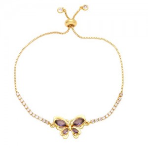 Lovely Butterfly Pendant Wholesale Women Copper Bracelet - Purple