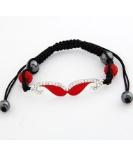 Czech Rhinestone Inlaid Moustache Crystal Ball Attached Weaving Bracelet - Red