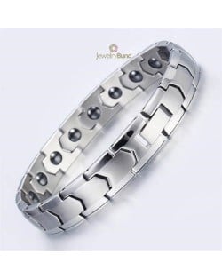 Magnetic Quantum Therapy Health Care Titanium Steel Men Chain Bracelet - Silver