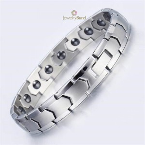 Magnetic Quantum Therapy Health Care Titanium Steel Men Chain Bracelet - Silver