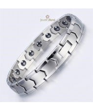 Magnetic Quantum Therapy Health Care Titanium Steel Men Chain Bracelet - Silver