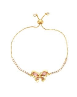 Lovely Butterfly Pendant Wholesale Women Copper Bracelet - Pink