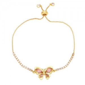 Lovely Butterfly Pendant Wholesale Women Copper Bracelet - Pink