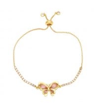 Lovely Butterfly Pendant Wholesale Women Copper Bracelet - Pink