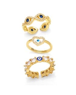 (3 Options) 1 Piece Classic Blue Color Eye Design Open-end Copper Ring