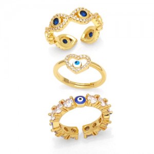 (3 Options) 1 Piece Classic Blue Color Eye Design Open-end Copper Ring