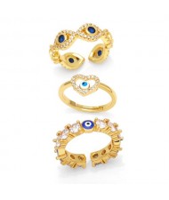 (3 Options) 1 Piece Classic Blue Color Eye Design Open-end Copper Ring