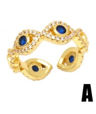 (3 Options) 1 Piece Classic Blue Color Eye Design Open-end Copper Ring